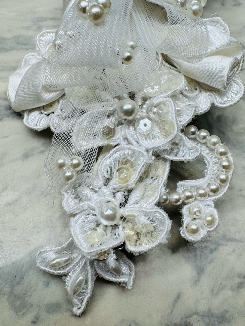 Vintage 90s Bridal Barrette Ivory Lace Pearl Satin Hair Clip Romantic 90s Style - Picture 4 of 14